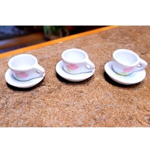Strombecker Corp Barbie Miniature Teacup Saucer Set Dollhouse Porcelain Floral